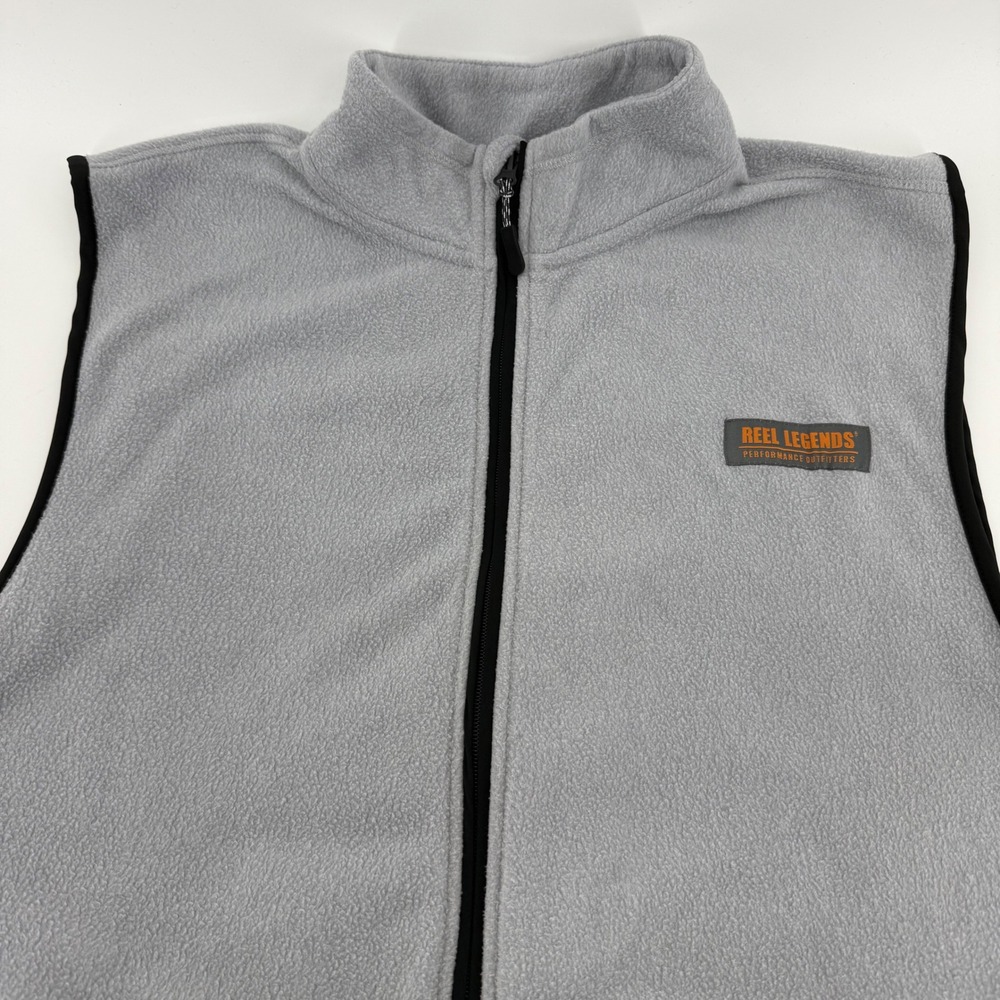 Reel Legends Mens XL Gray Fleece Vest Full Zip Performance Outfitters Sleeveless